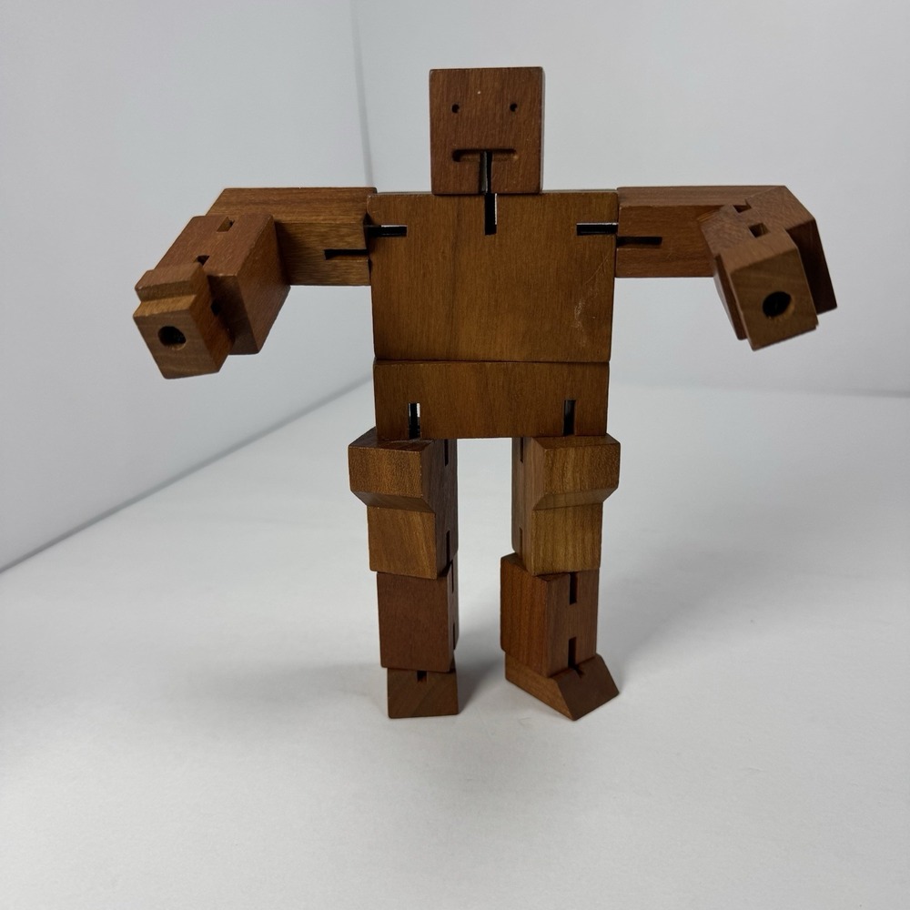 2010 Areaware Cubebot Wooden Robot Puzzle Toy David Weeks Studio Natural Medium
